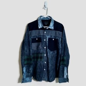 Decibel Men Long Sleeve Button Up Multicolor Patchwork Shirt XL